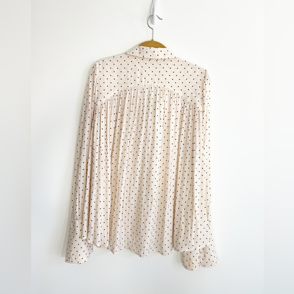 Free People Beige Pink Kennedy Button Down Polka Dot Bell Sleeve Blouse Size L - Picture 7 of 13